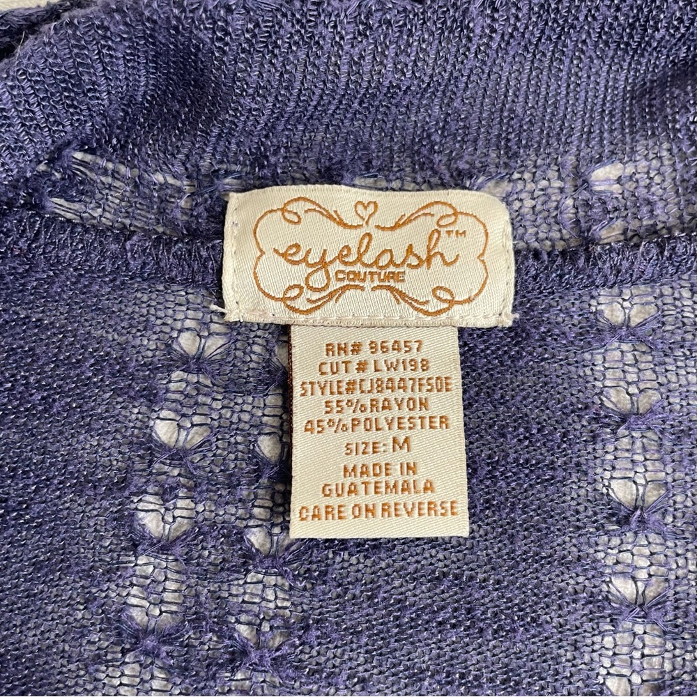 Deep Blue Open-Front Lightweight Cardigan Waterfall Edge Open-Work Knit - Picture 3 of 6